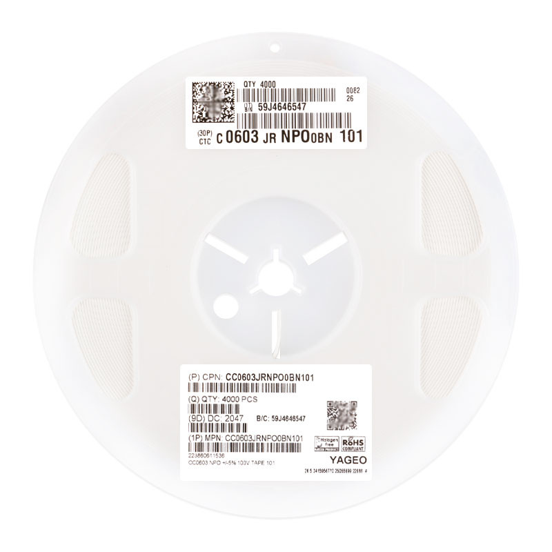 Original 0603 Patch Capacitor 100pF (101) ±5% 100V NP0 CC0603JRNPO0BN101