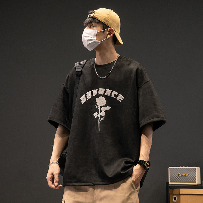 COD 20252023 Summer New Deer Skin Velvet Short Sleeve T-Shirt Men Versatile Elastic Half Sleeve Roun