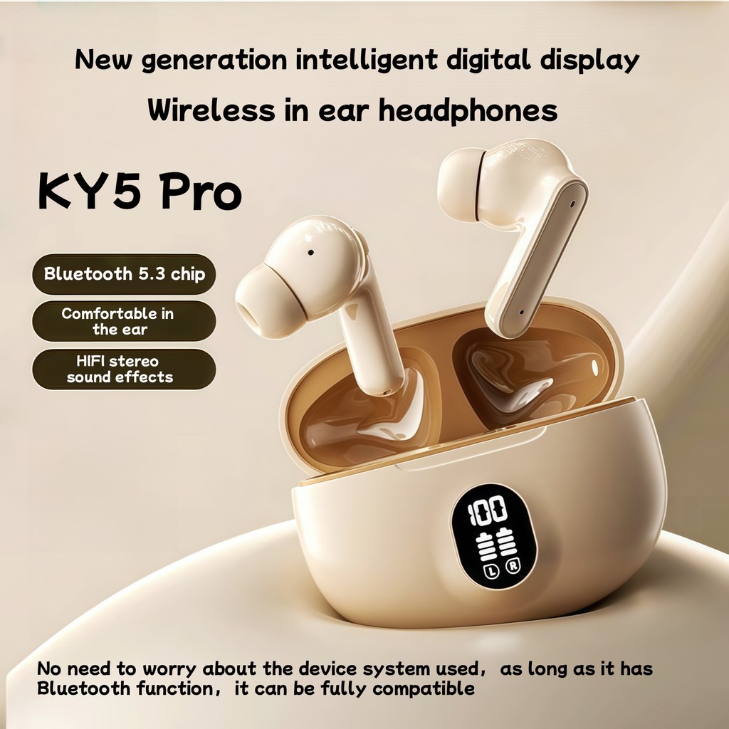 KY5 Pro Wireless Bluetooth ในหูฟัง, คุณภาพเสียงสเตอริโอ, โทรไมโครโฟนที่ชัดเจน, จอแสดงผล LED ดิจิตอลความละเอียดสูง