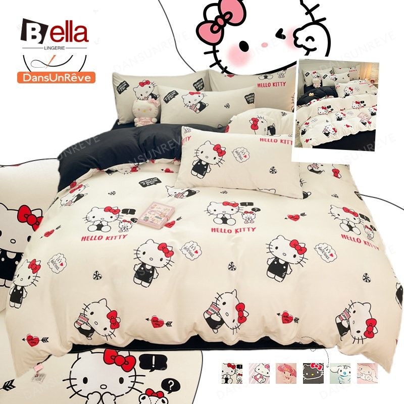 Hot 3/4ชิ้น ชุดเครื่องนอน sanrio kuromi คิตตี้ Cinnamoroll ผ้าปูที่นอน พิมพ์ลาย 3/3.5ฟุต 5ฟุต 6ฟุต ไม่มีผ้านวม เตียงคู่ เตียงเดี่ยว