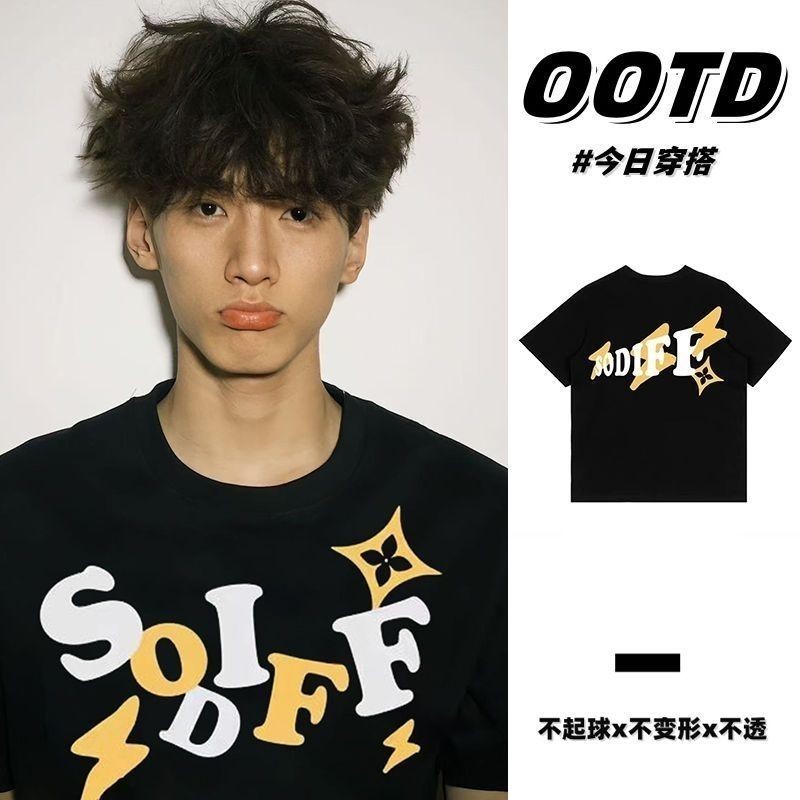 Men's Pure Cotton Top NEW New American Retro Lettering new New Summer Printed Short Sleeve20252025Pr