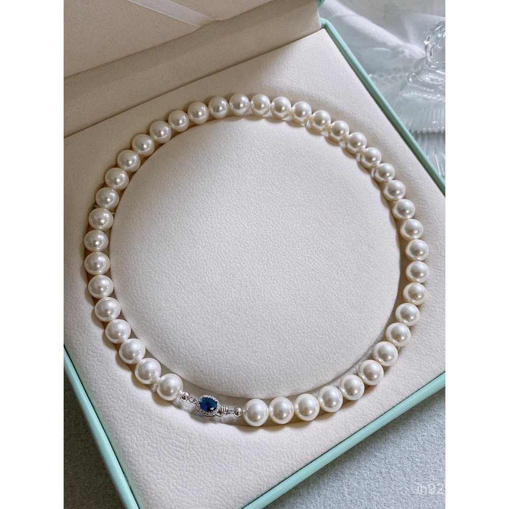 สร้อยคอหรูหราแบบ Windsor ทรงกระดูกไหปลาร้า ทำจากเงิน 925 มาพร้อมPearlและSapphire HCD2