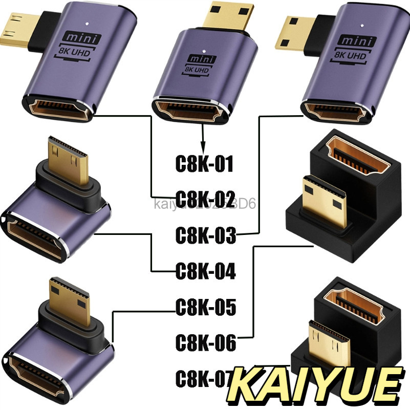 KYFR อะแดปเตอร์หญิง HDMI อะแดปเตอร์ Mini/Miro C8K-01หัวตรง/- C8K-07 ถึง Mini Micro พร้อมแสงรองรับอะแ