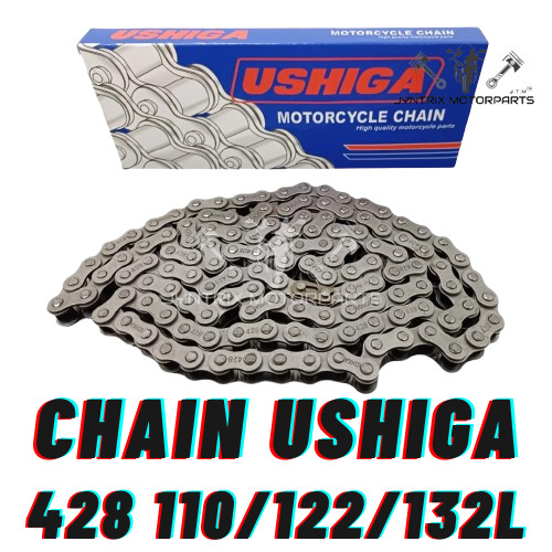 USHIGA CHAIN RANTAI มอเตอร์ 428X110L 122L 132L EX5 W100 LAGENDA LC135 Y15ZR Y16ZR RS150 RSX150 KRISS