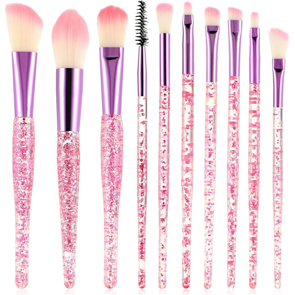 WLLHYF Glitter คริสตัลชุดแปรงแต่งหน้า 10 ชิ้น Bling Professional Foundation คอนซีลเลอร์ Eye Shadow อ