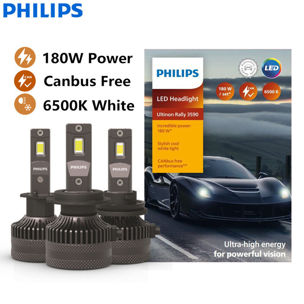 Philips Ultinon Rally 3590 LED H4 H7 H11 HB3 HB4 HIR2 180W Power Bright ไฟหน้ารถ สีขาว 6500K