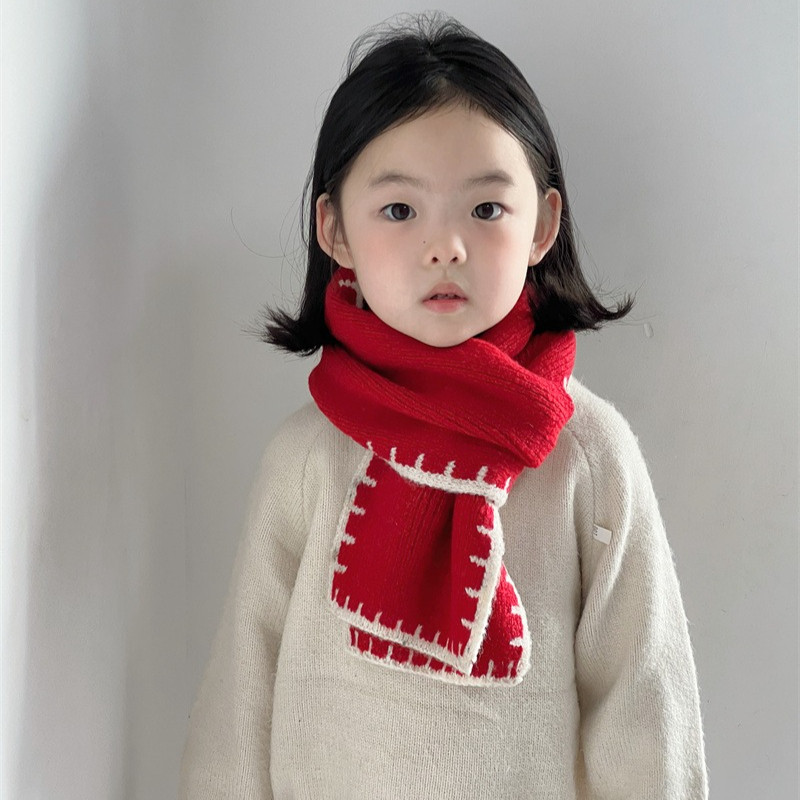 NANSI ผ้าพันคอลูกน้องแบบถักใหม่ ดีไซน์ทึบ สไตล์เกาหลี อุ่นและกันลมสำหรับฤดูใบไม้ร่วงและหนาว