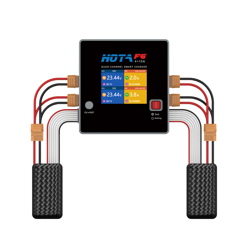 HOTA F6 รุ่นเครื่องบิน Smart Balance Charger 4 ช่อง 15A 250W 1-6S แบตเตอรี่ลิเธียมการรีไซเคิล Discha
