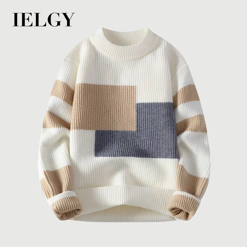 เสื้อกันหนาวสีตัดกันสำหรับผู้ชาย สไตล์ Street Wear ลายกว้าง