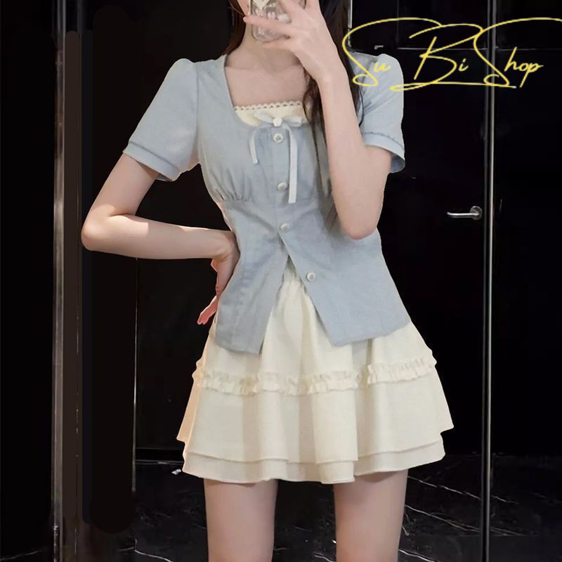{Subi-Oder}กระโปรงสไตล์โรงเรียนแสงจันทร์สีขาวหวานเอวบางสําหรับผู้หญิงอ่อนโยน