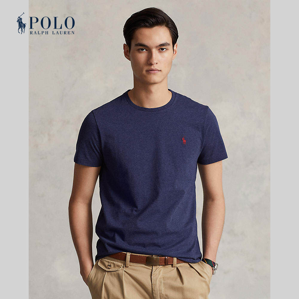Polo Ralph Lauren TEE Custom Slim Fit Jersey Crewneck T-Shirt เสื้อยืด รุ่น MNPOTSH1N821545 สี 410 NAVY-410