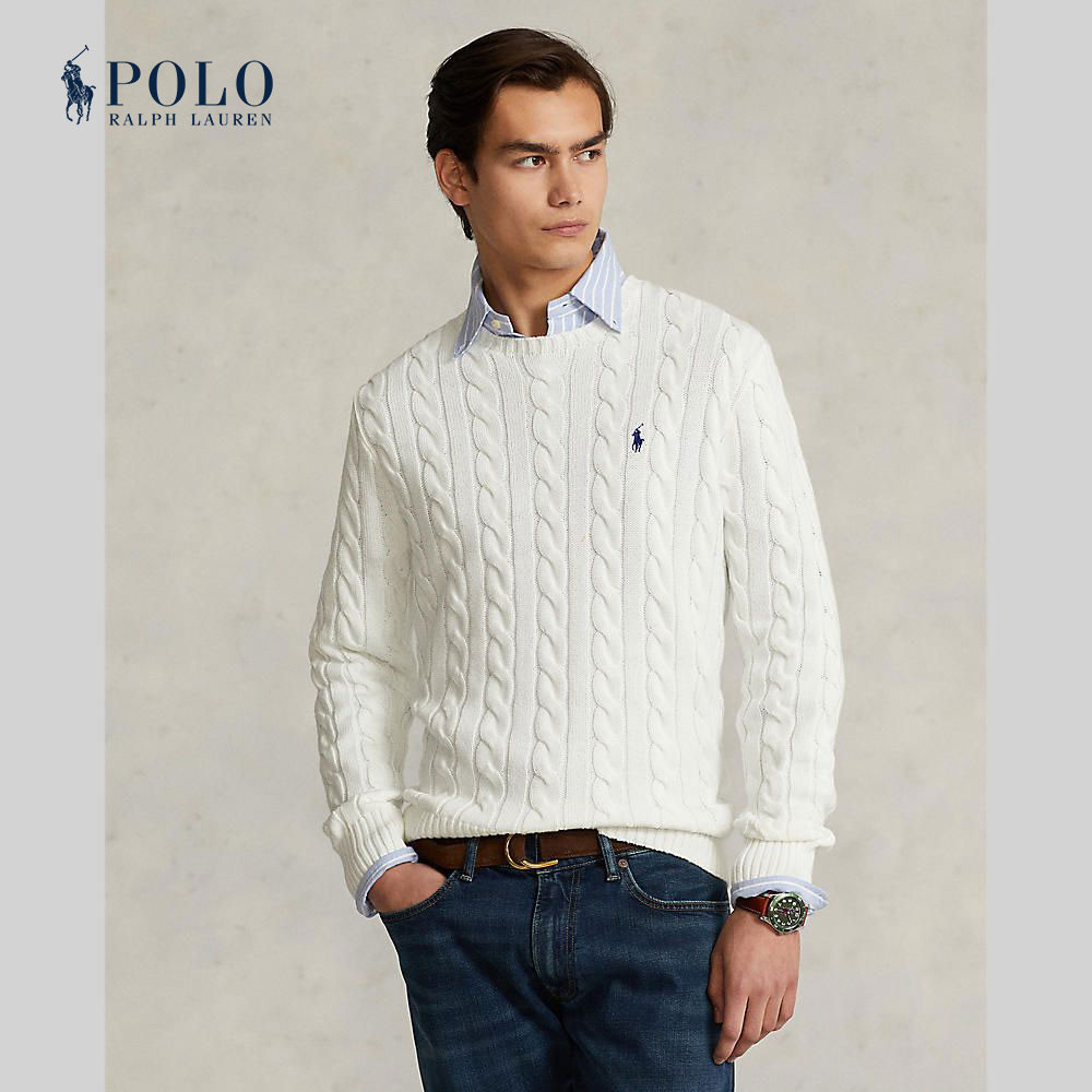 Polo Ralph Lauren เสื้อกันหนาวผู้ชาย Pullover-Cable-Knit Cotton Sweater รุ่น MNPOSWE16821026 สีขาว