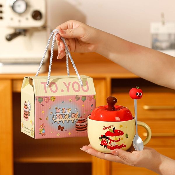 ฝาแก้ว ฝาแก้ว tyeso แก้วมูลค่าสูงถ้วยเซรามิกถ้วยน้ําฝาช้อนกล่องของขวัญน่ารักวันเกิดของที่ระลึกสร้างส