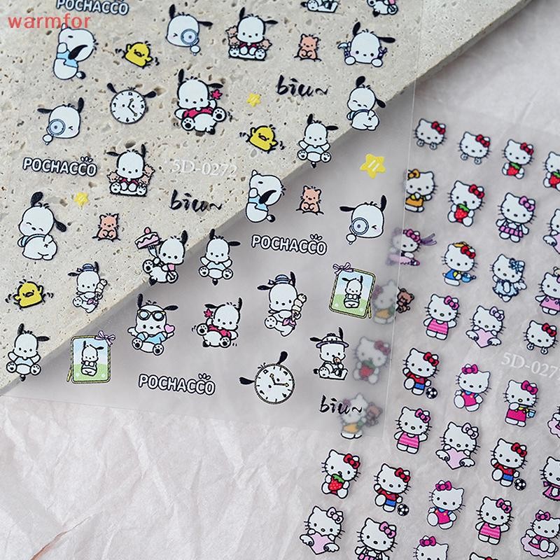 (warmfor) 2D Pixel Style Mini Sanrios HelloKitty Nails Art Sticker Multi Expressions Cute Nail Decal