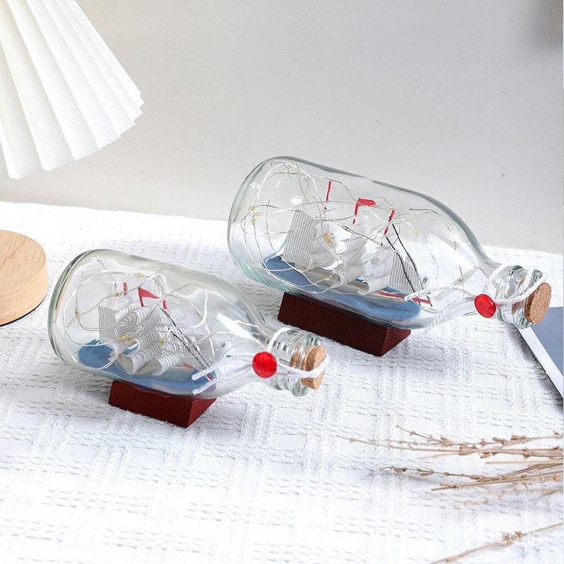 Drifting ขวดของที่ระลึกสําหรับเพื่อน Wandering Luminous Desktop Glass Ocean สไตล์ Wishing ขวดตกแต่งข