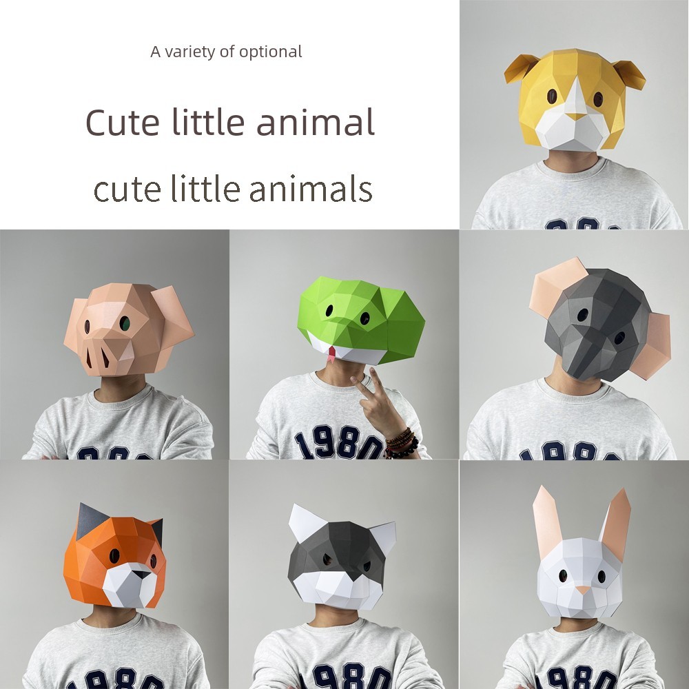 ฮาโลวีน หน้ากากผีฮาโลวีน หมวกสัตว์น่ารักเด็กหน้ากากเต็มหน้า Origami Mouse Cow Puppy Fox ไก่แพะหมีช้า