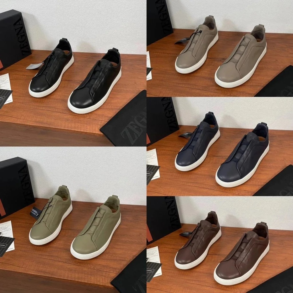 [เวอร์ชั่นท็อป] Zegna Zegna รองเท้าผู้ชายรองเท้ากีฬาลําลองรองเท้าผ้าใบย้อนยุคคลาสสิกทุกการแข่งขันลื่