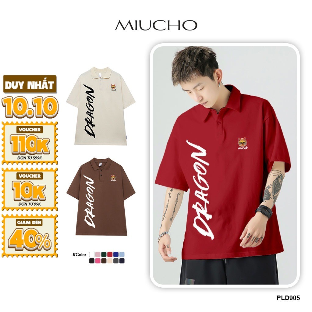 เสื้อโปโลทรงหลวมผู้ชายพื้นฐานหลากสี PLD905 Miucho Man แขนสั้นคอเต่าพิมพ์สไตography