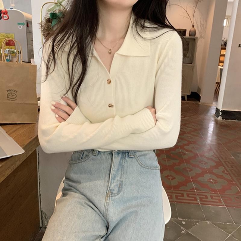 RDH_SHOP ใหม่ เสื้อไหมพรมกระดุมหน้า แขนยาว คอปก ผ้านิ่ม รุ่น2289#