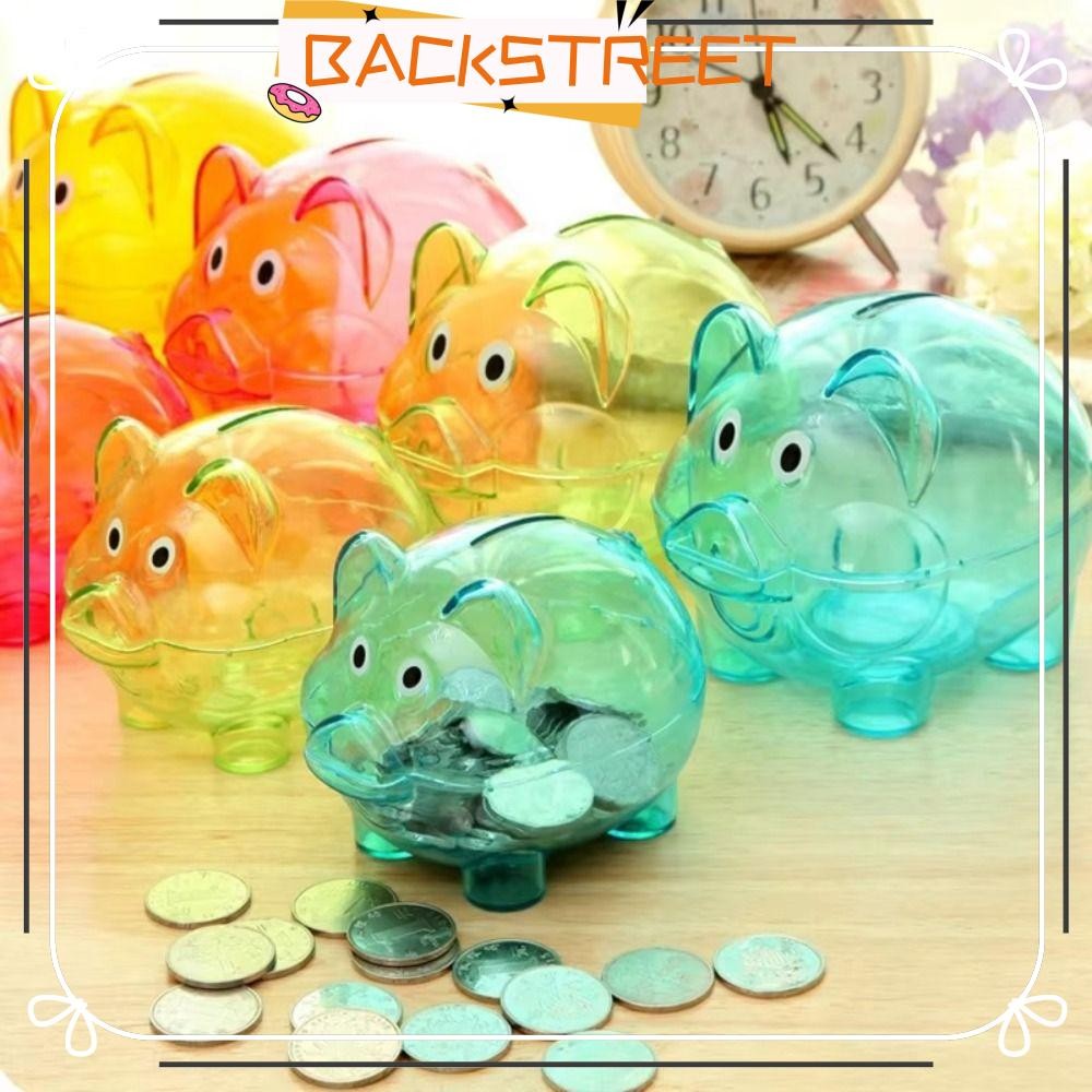 BACKSTAGE Piggy Bank, กล่องเงินรูปหมูแบบใช้ซ้ําได้, Fashion Transparent Money Storage Bank for Child