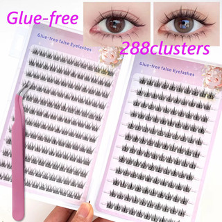 288 Cluster False Eyelashes with Tweezer Glue-free Self-adhesive 10-12mm Lash Extension Makeup Tool
