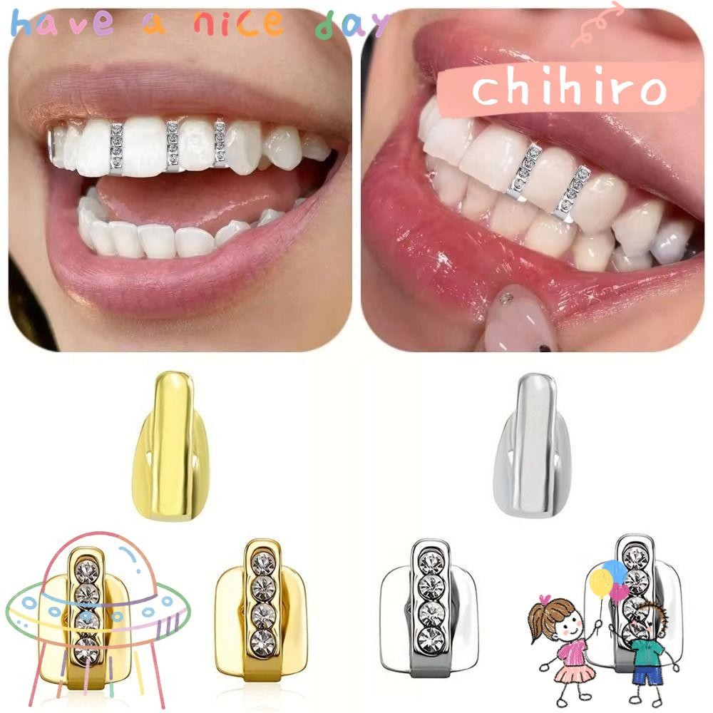 CHIHIRO 3 ชิ้น Grillz, Hollow Rhinestone Hip Hop ฟัน Grillz, เงาฟันหมวกผู้หญิงผู้ชาย