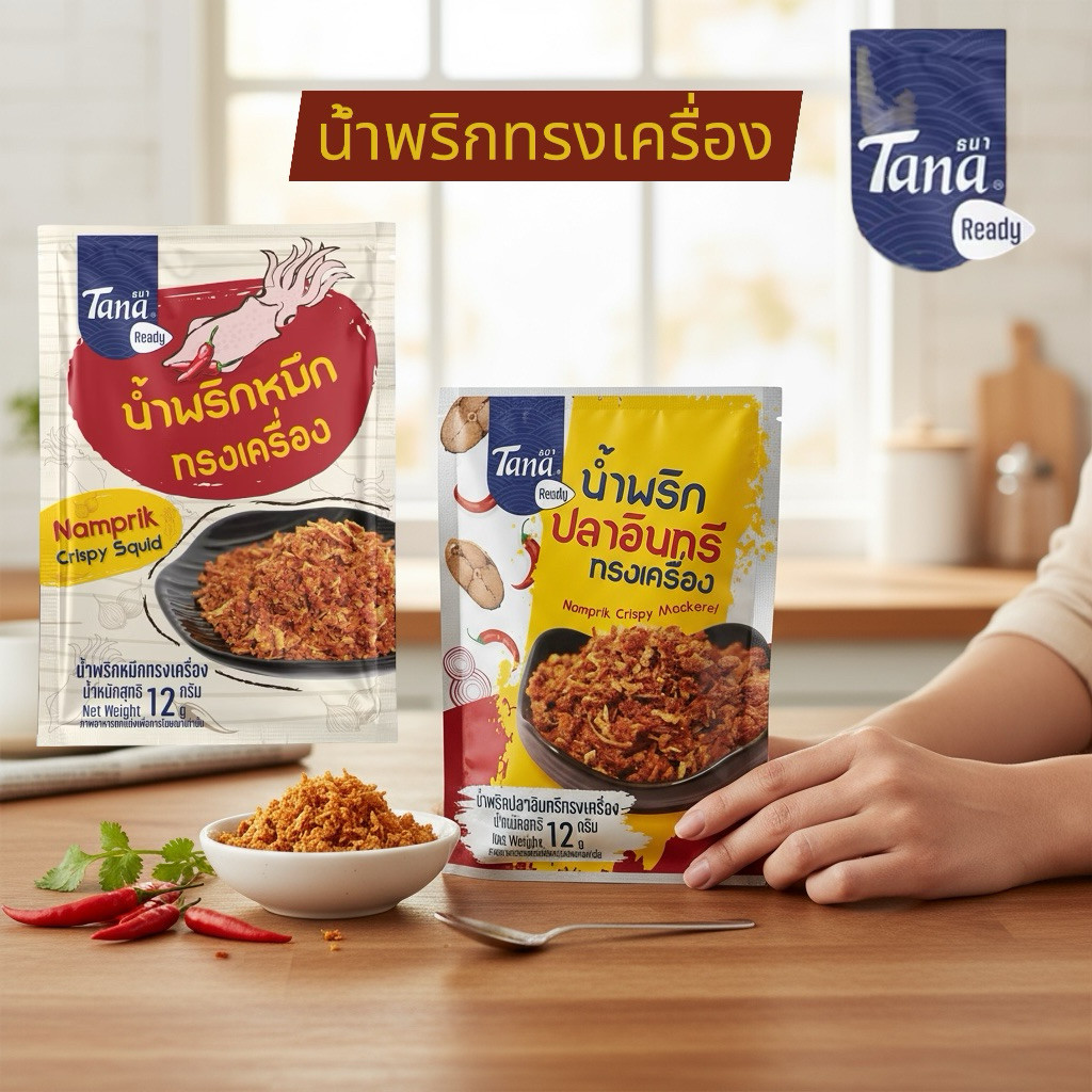 2สูตร Tana ธนา เรดดี้ น้ำพริก ปลาอินทรี ปลาหมึก ทรงเครื่อง  12 กรัม