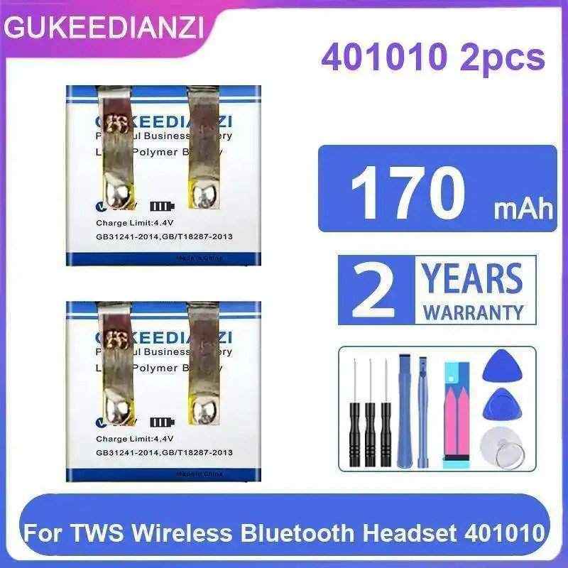 สําหรับชุดหูฟังบลูทูธไร้สาย Tws 401010 2 ชิ้น 170Mah ความเข้ากันได้สูงหูฟังความจุแบตเตอรี่