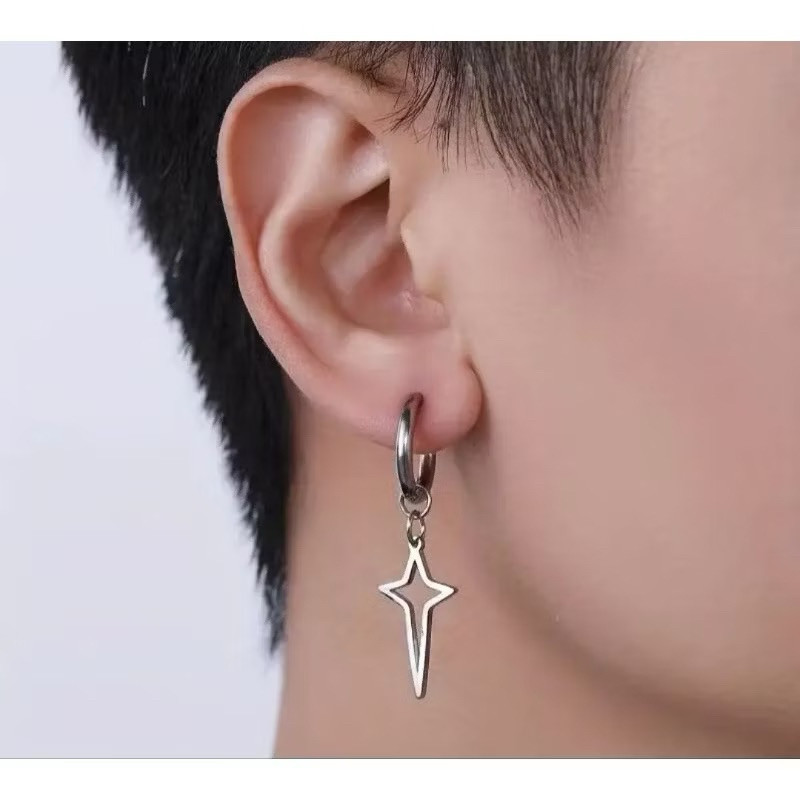 TITANIUM STAR PIERCING HOOP EARRINGS สําหรับผู้ชายและผู้หญิง JURAI STAR PIERCING HOOP EARRINGS รุ่นร