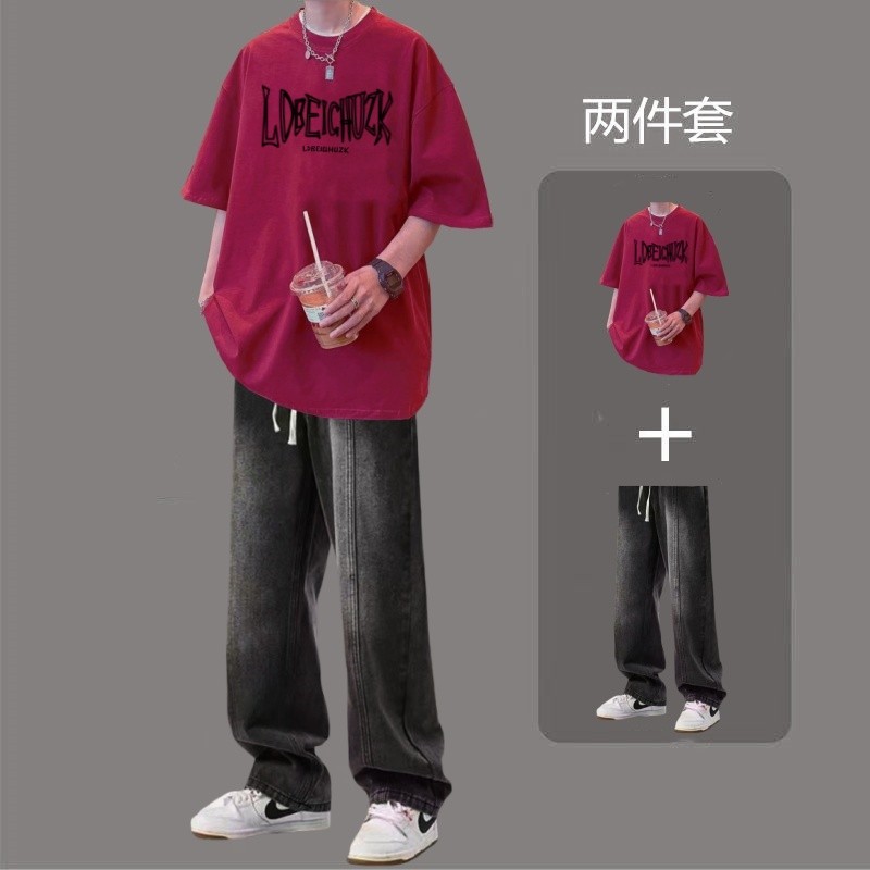 เสื้อยืดแขนสั้นฤดูร้อนครึ่งแขน T688 Pure Cotton + K50 ชุดยีนส์ S-3XL, P42