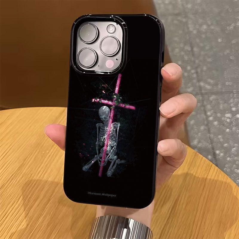 กระดูกไขว้พร้อมเคสโทรศัพท์สีดําหัวกะโหลกสําหรับ vivo y100 4g y36 y27s y27 y15s y15a y02 y02a y02s t1
