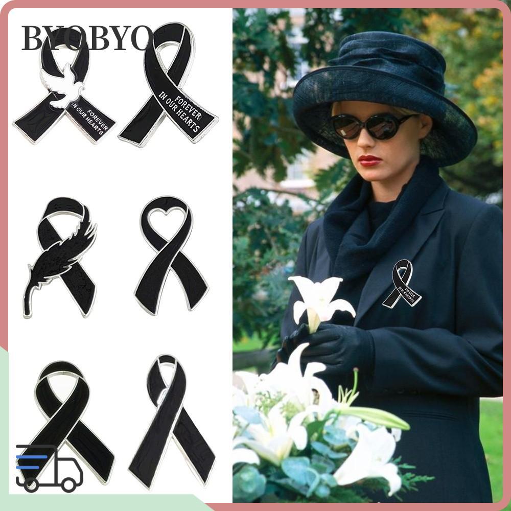 BYOBYO Memorial เข็มกลัดริบบิ้นสีดํา, พินตราควีนสีดํา, เข็มกลัดโบว์ริบบิ้นของที่ระลึกโลหะผสมสําหรับงานศพและไว้ทุกข์