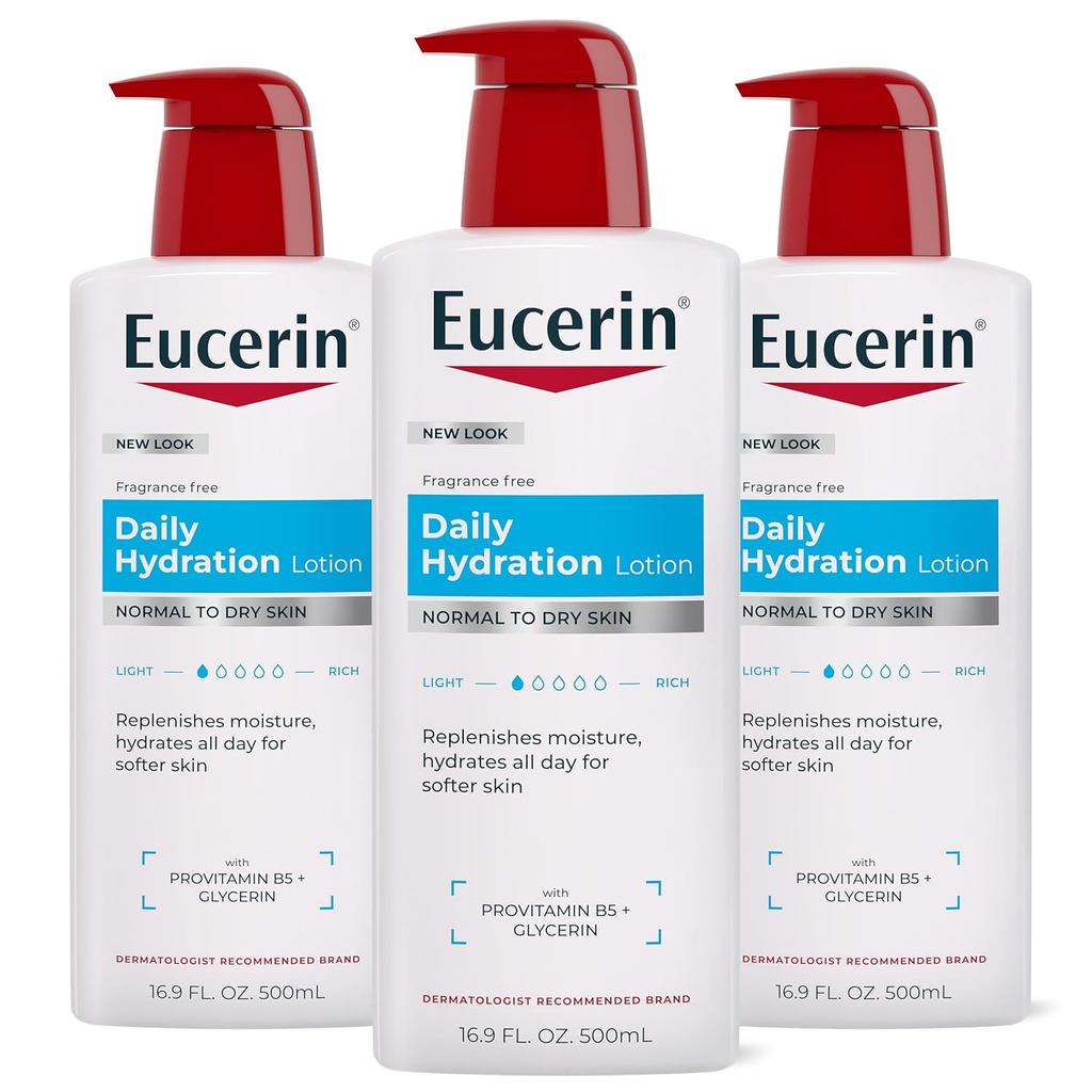 Eucerin Daily Hydration Body Lotion for Dry Skin, Unscented Body Moisturizer with Sunflower Oil and 