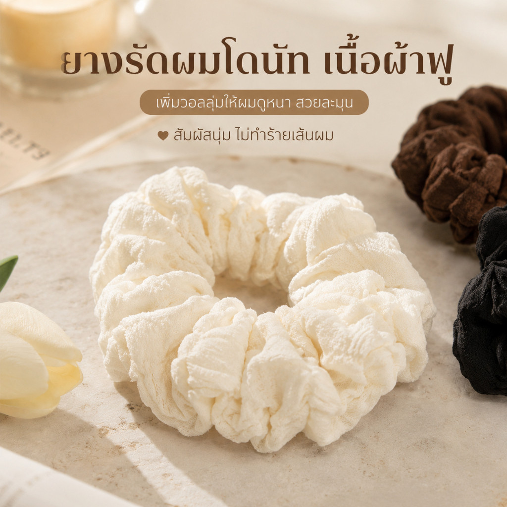 ยางรัดผมผ้าขนฟูนุ่ม ยางมัดผมโดนัทเส้นใหญ่ สีพื้น สไตล์เกาหลีฝรั่งเศส เรียบหรู ไม่กินผม สำหรับผู้หญิง ฤดูหนาว