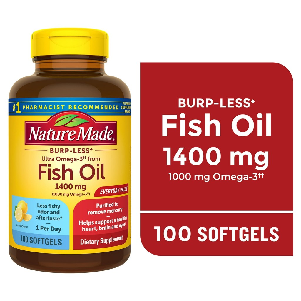 🔥Exp.05/2027 [แท้ 100%] Nature Made Burp Less Omega 3  Fish Oil 1400 mg (100 เม็ด) 🐟 บำรุงสมอง หัวใจ สายตา