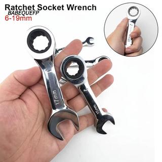 BABEQUEFP 1 ชิ้น Ratchet Socket Spanner, สั้น 72 ฟัน Stubby ประแจเดี่ยว, 6-19 มม.REVERSIBLE Combination Steel Nut ซ่อมเครื่องมือ