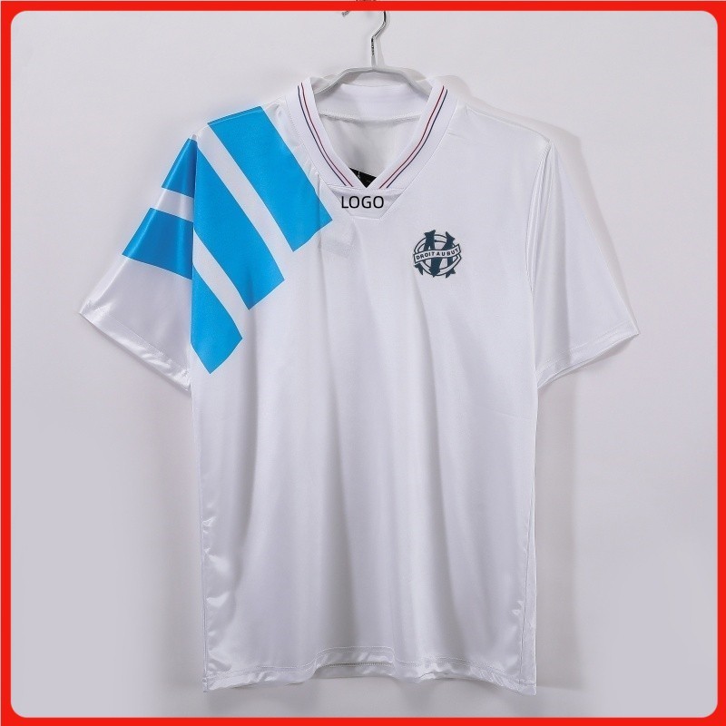 1992/93 Marseille Retro Edition Home เสื้อฟุตบอลแขนสั้นผู้ชายเสื้อยืด