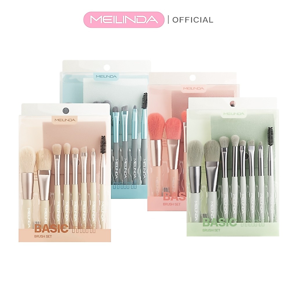 MEILINDA ชุดแปรงแต่งหน้า Basic mini brush set 8 ชิ้น พร้อมซองเก็บ **แบบสุ่มสีส่งไวที่สุดค่ะ** (MC4297)