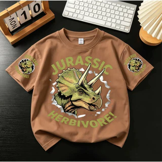 เสื้อยืดเด็กผ้าฝ้าย100% ลายไดโนเสาร์จูราสสิคปาร์ค เสื้อแขนสั้นคอกลม น่ารักใส่สบาย สำหรับเด็กผู้ชาย เด็กประจำวัน