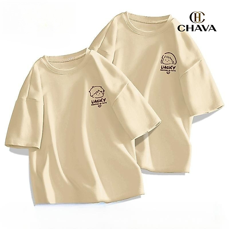 เสื้อยืดคู่รักสไตล์เกาหลีไซส์ใหญ่ คอกลม แขนสั้น ลายคู่รักเข้าชุดกัน