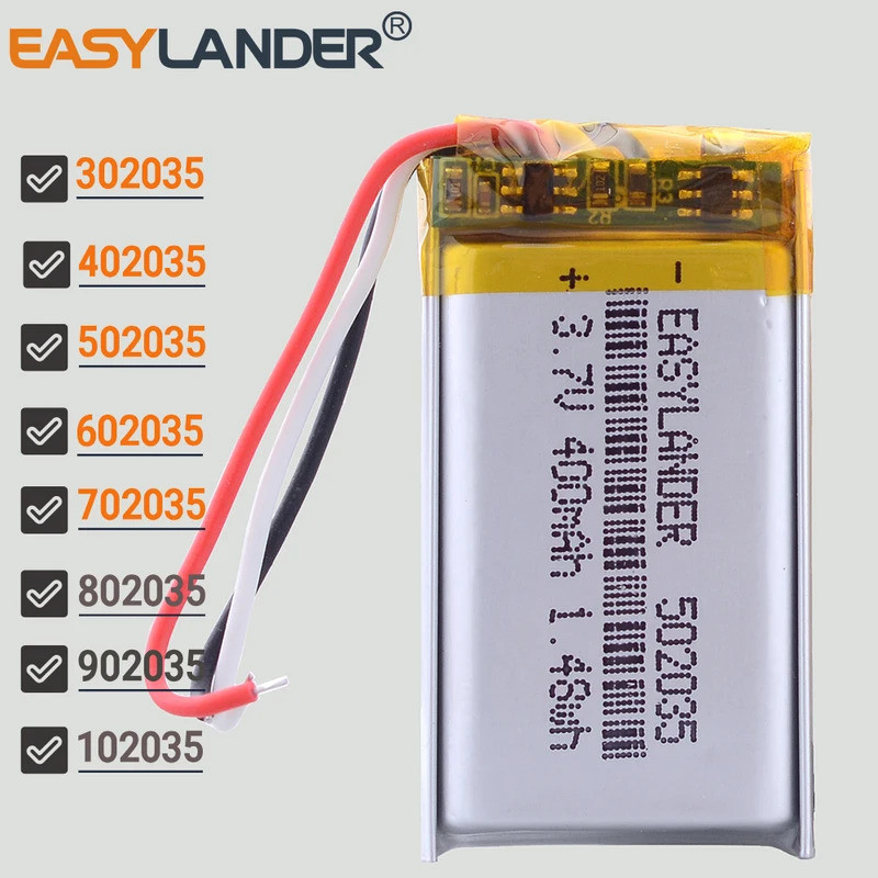 3 เส้น 3.7V 302035 402035 502035 602035 702035 802035 902035 102035 แบตเตอรี่ลิเธียมโพลิเมอร์แบบชาร์