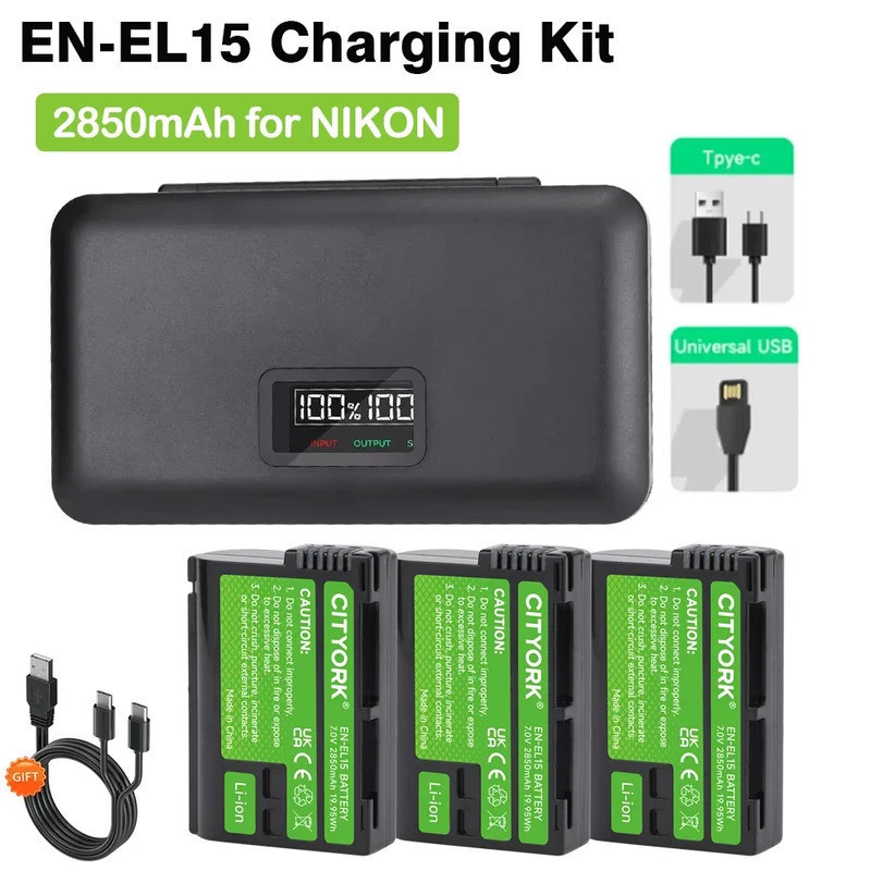 EN-EL15 EN EL15C EN-EL15 แบตเตอรี่ + LCD USB Charger 2850mAh EN-EL15A สําหรับ Nikon D600 D800 D7000 