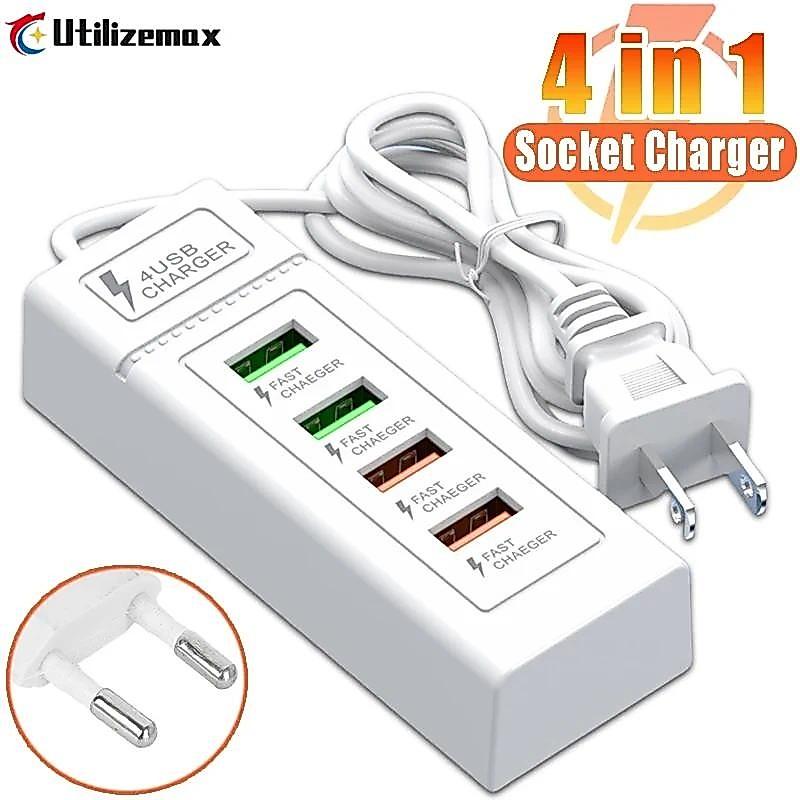 แบบพกพา 4 พอร์ตปลั๊ก USB Power Strip Charger Station - USB TYPE C ชาร์จเร็วโทรศัพท์ US EU ซ็อกเก็ตไฟฟ้า