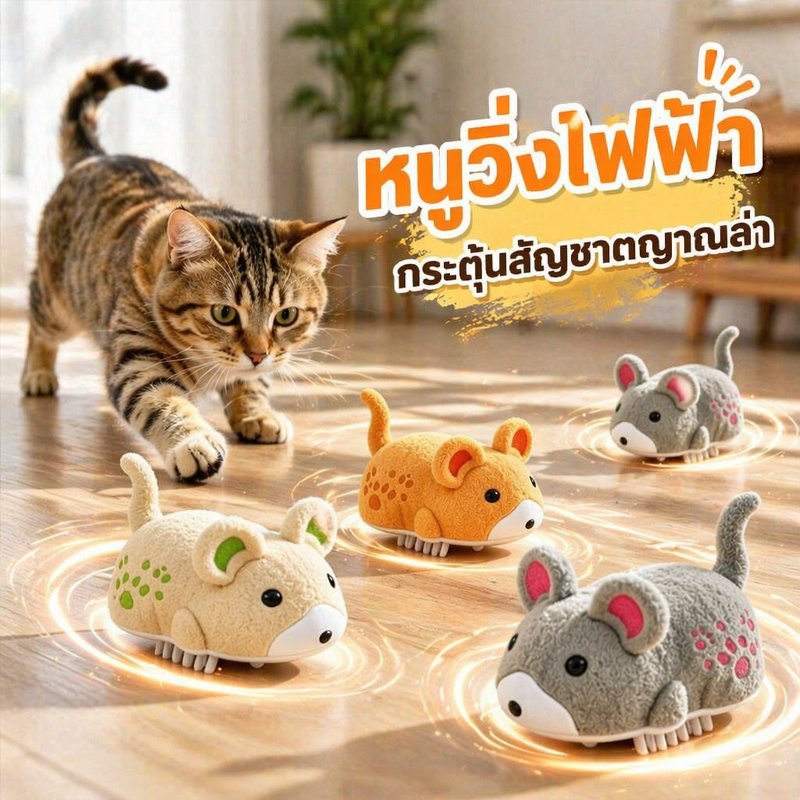 ของเล่นแมวไฟฟ้า หนูอัตโนมัติ มีเสียง วิ่งสุ่ม ขนปุย ของเล่นสัตว์เลี้ยง ของเล่นระบายพลังงานแมว
