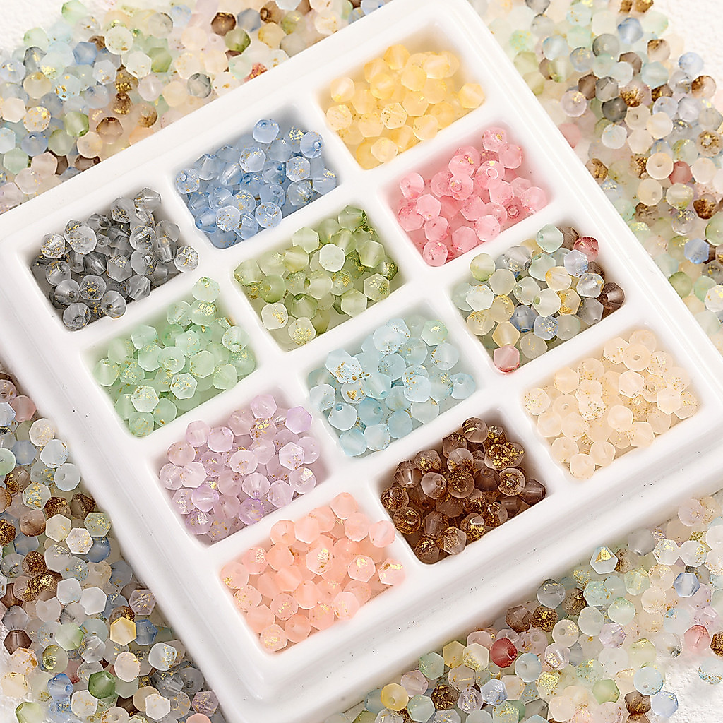 20g 4mm เพชรลูกปัดแก้วน้ำค้างแข็งโรยลูกปัดทอง Handmade DIY สร้อยข้อมือสร้อยคอเครื่องประดับ