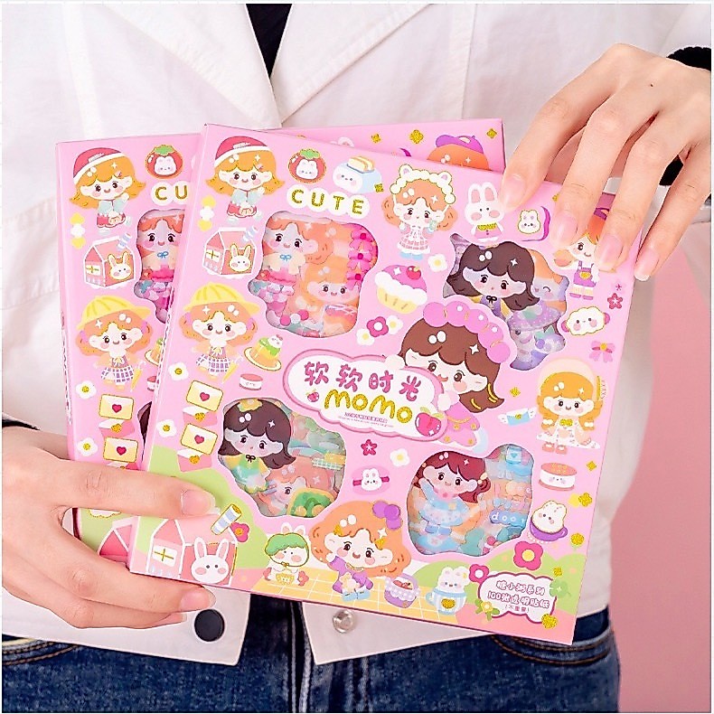 สติ๊กเกอร์ไดคัทใส 100 แผ่น กันน้ำ สติ๊กเกอร์ลายน่ารัก ใช้สำหรับตกแต่ง