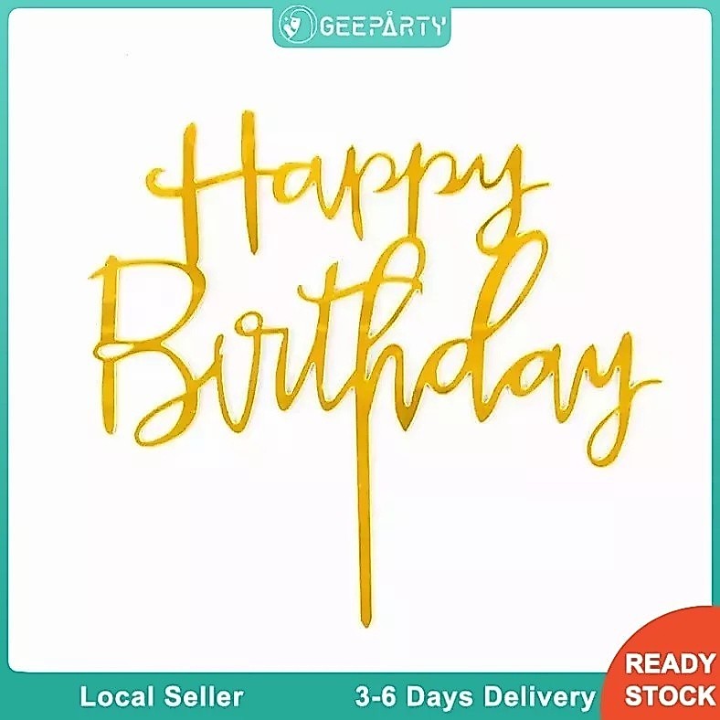GeeParty เค้กธงปาร์ตี้วันเกิด Happy Birthday สีทอง โรสโกลด์ ดำ เงิน น้ำเงิน ตกแต่งเค้กปาร์ตี้