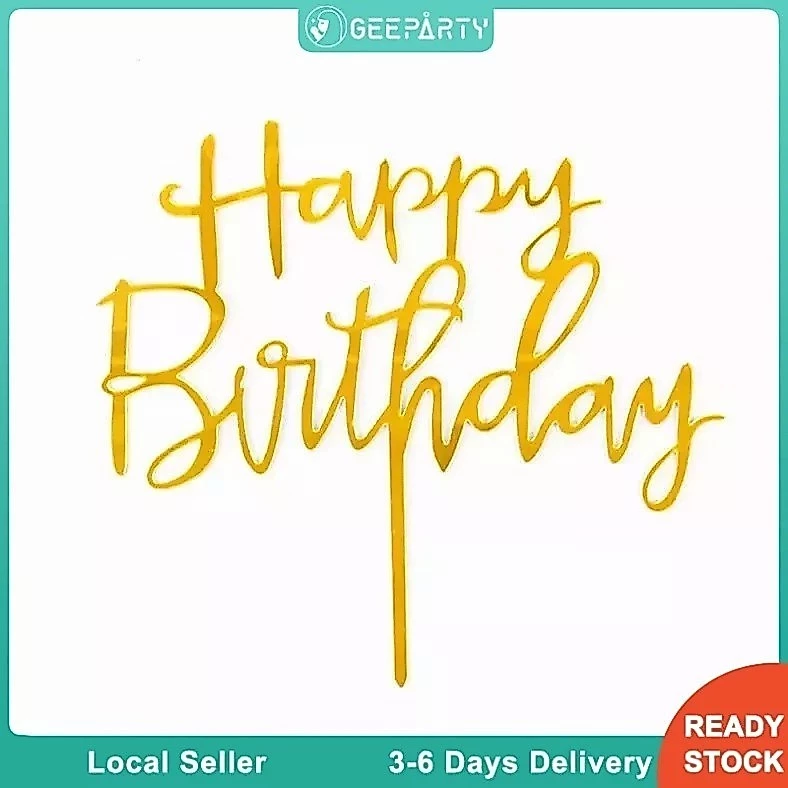 GeeParty เค้กธงปาร์ตี้วันเกิด Happy Birthday สีทอง โรสโกลด์ ดำ เงิน น้ำเงิน ตกแต่งเค้กปาร์ตี้