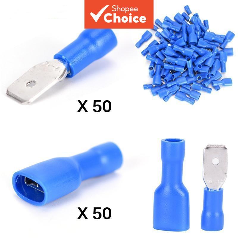 ขั้วต่อสปริงเสียบตัวผู้ตัวเมีย สีฟ้า 100 ชิ้น