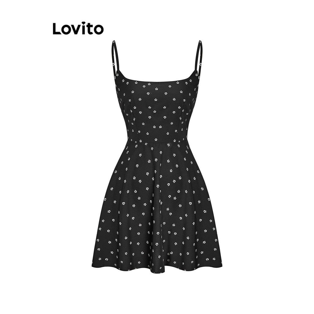 (แคชชวล) Lovito ชุดเดรส ชุดเดรสผูกหลังลายดอกไม้ลายดอกไม้สําหรับผู้หญิง L68ED147 (หลากสี)